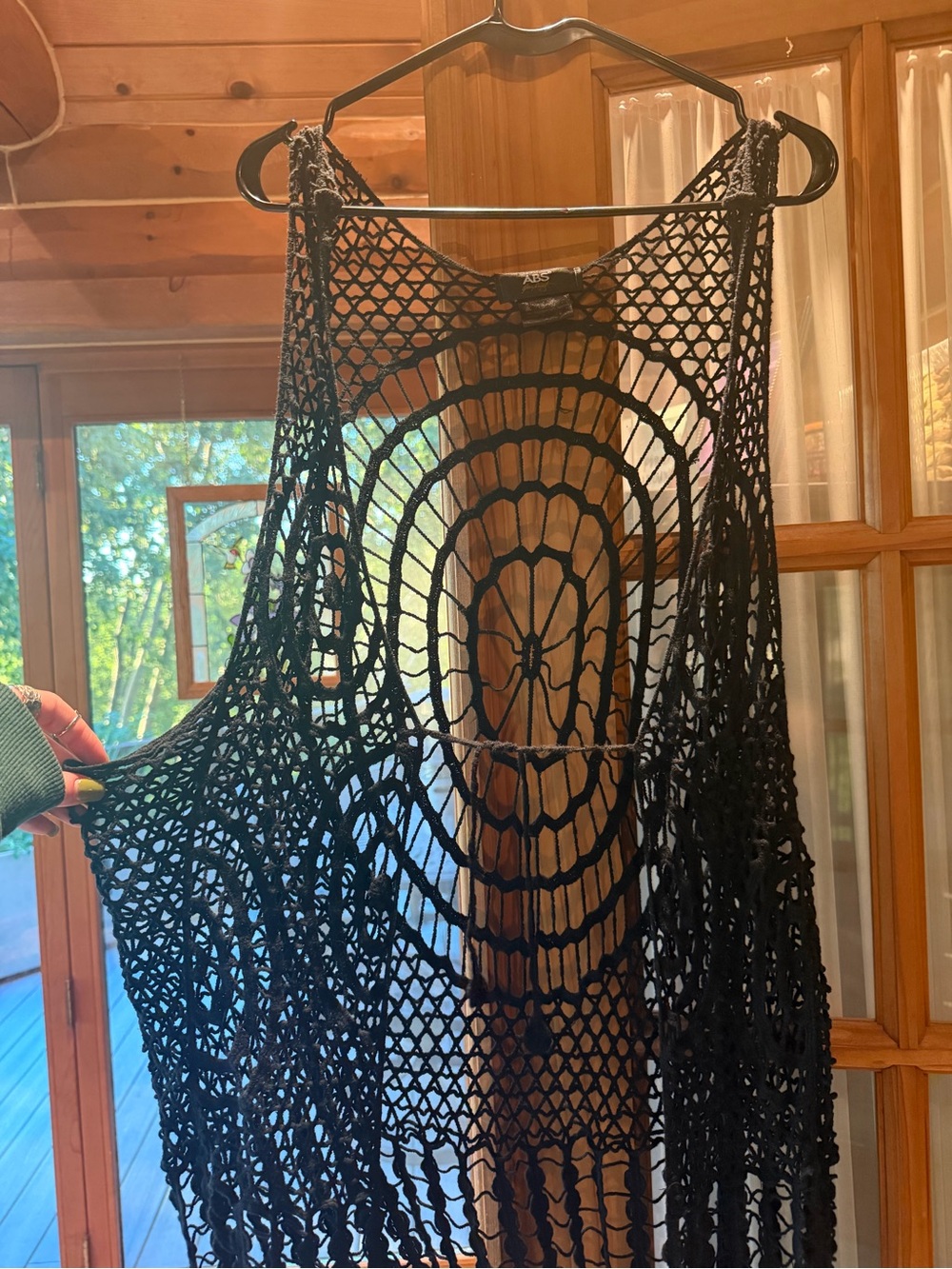 Black crochet vest with fringe